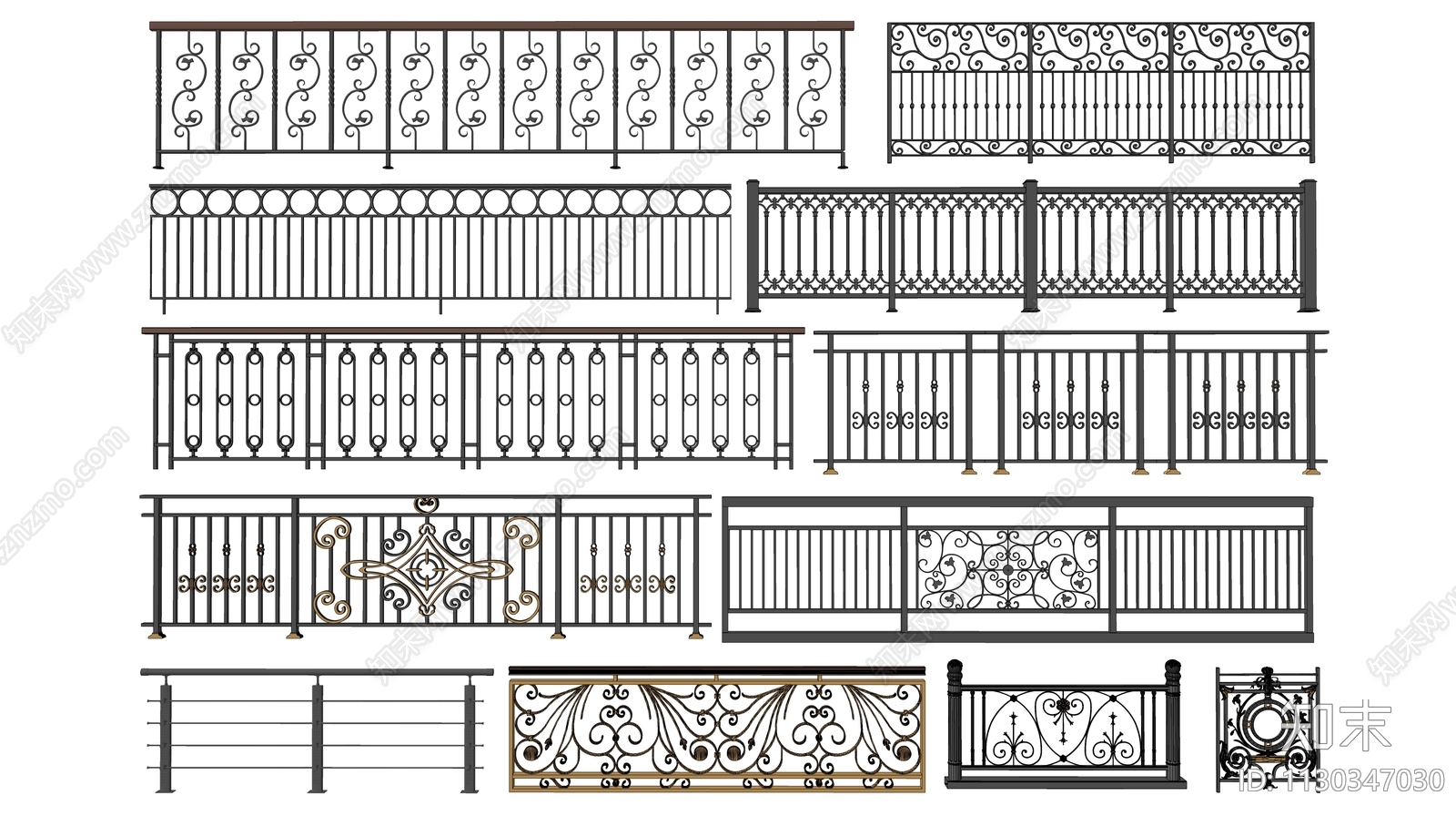 欧式铁艺栏杆SU模型下载【ID:1130347030】