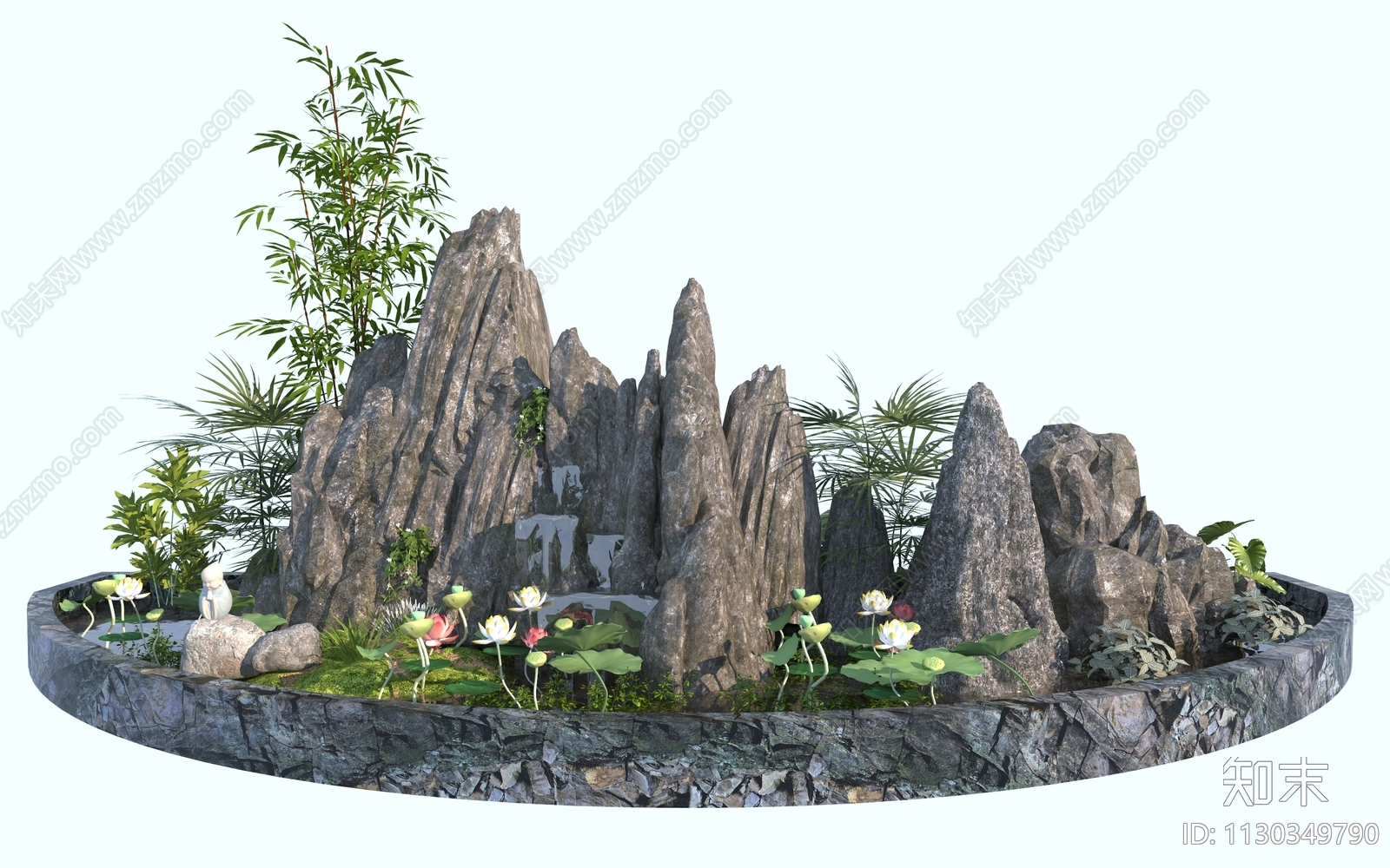 新中式假山水景3D模型下载【ID:1130349790】