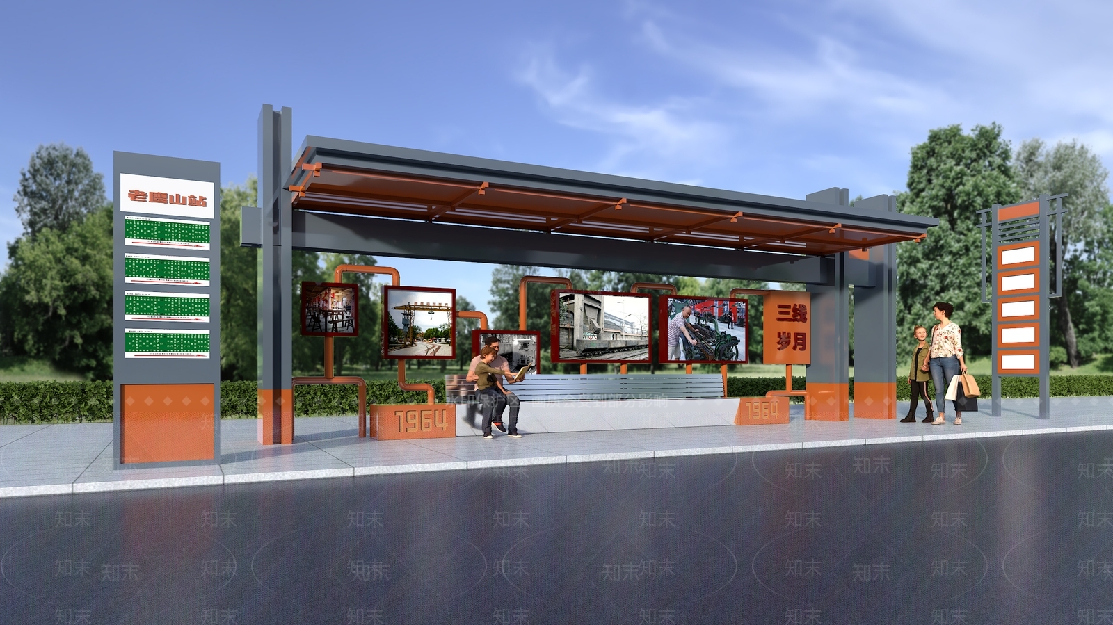 现代公交车站SU模型下载【ID:1130351972】