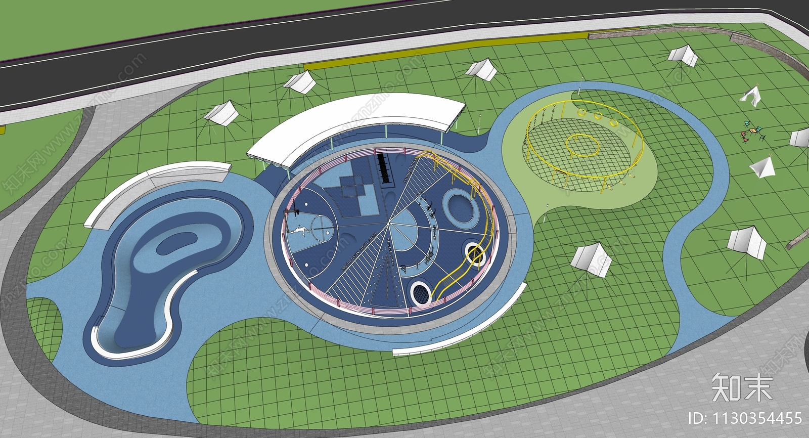 现代运动公园景观SU模型下载【ID:1130354455】