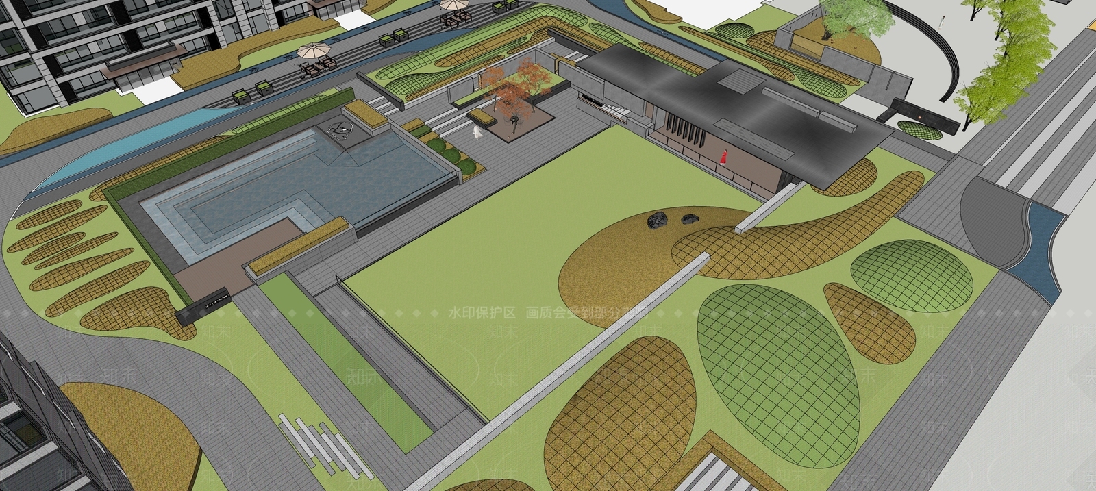 现代住宅景观SU模型下载【ID:1130354832】