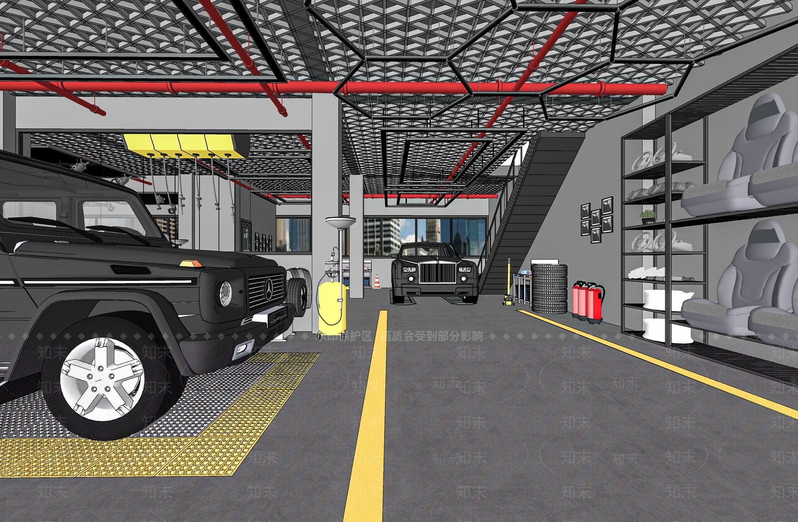 现代4S店汽车车间SU模型下载【ID:1130356621】