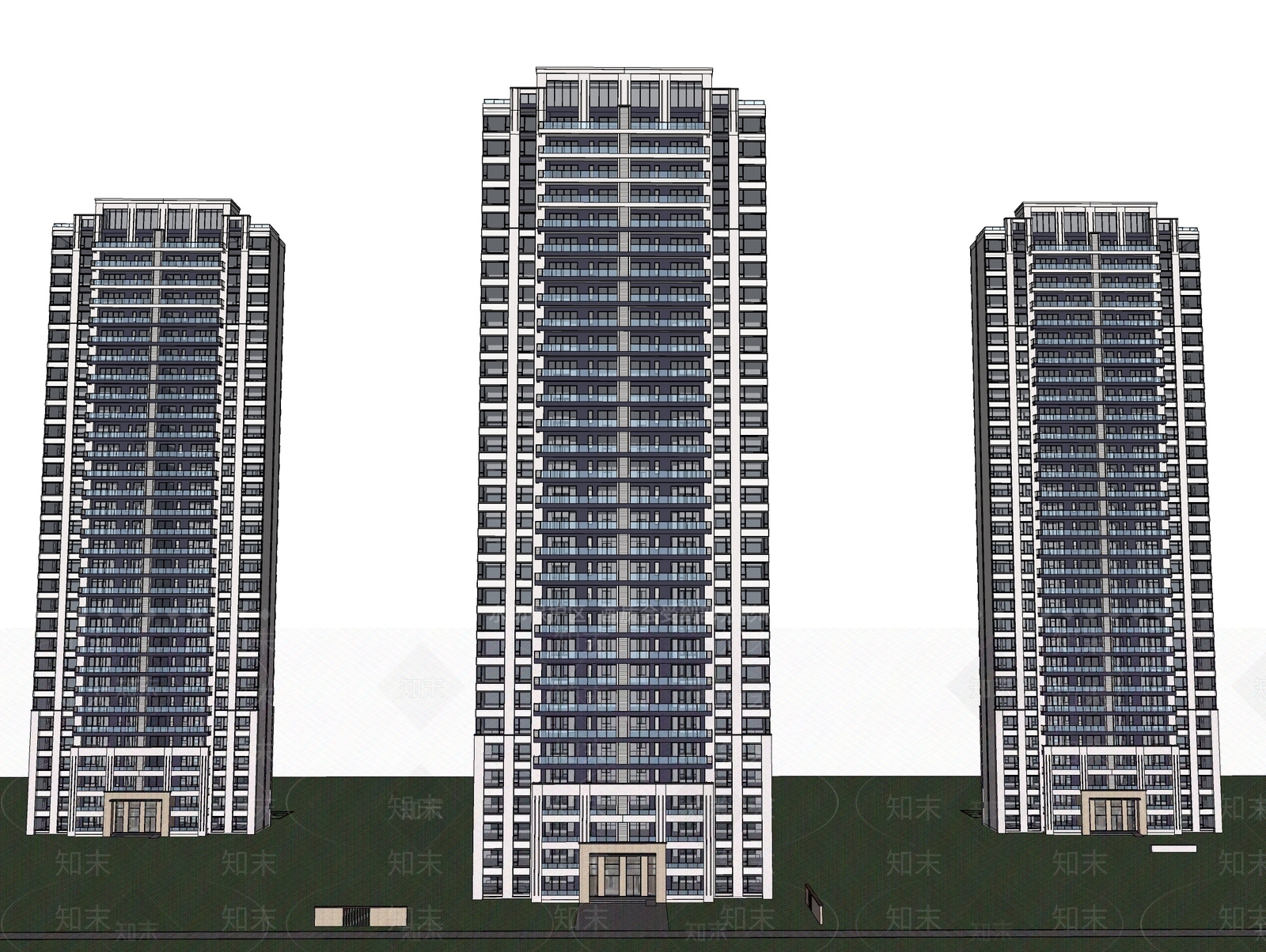 简欧高层住宅SU模型下载【ID:1130357482】