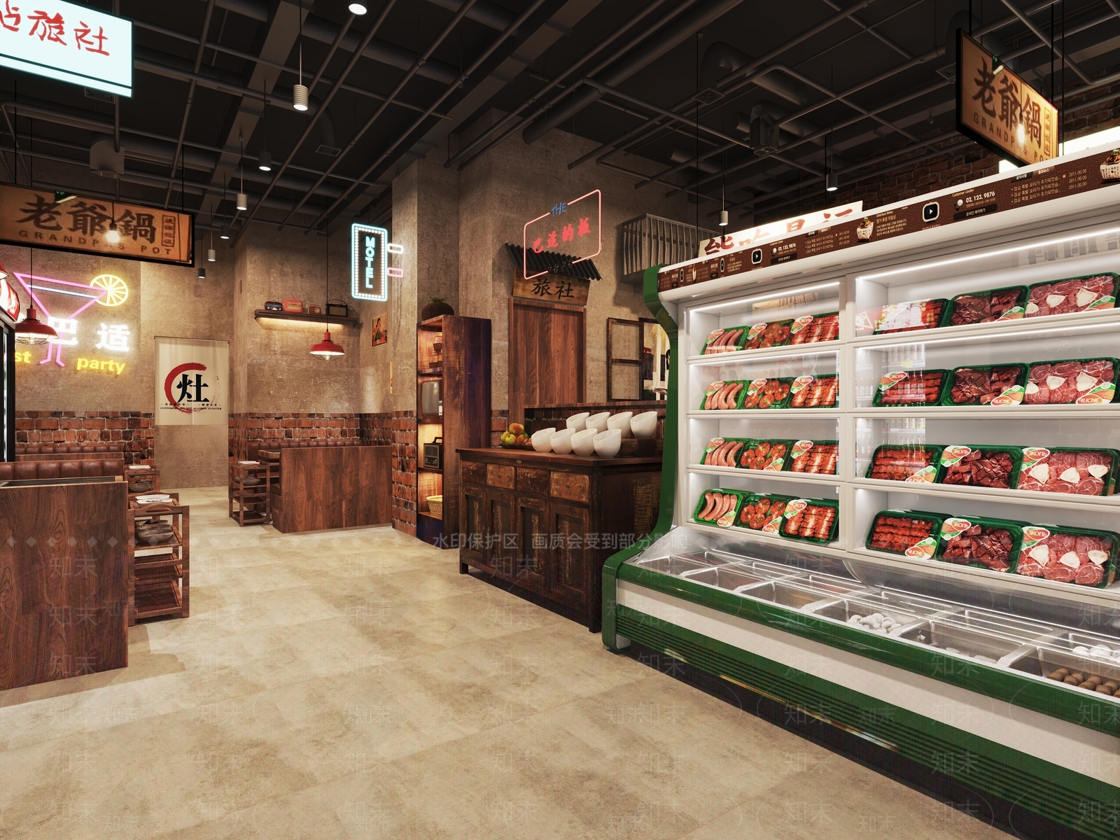工业风火锅店3D模型下载【ID:1130367993】