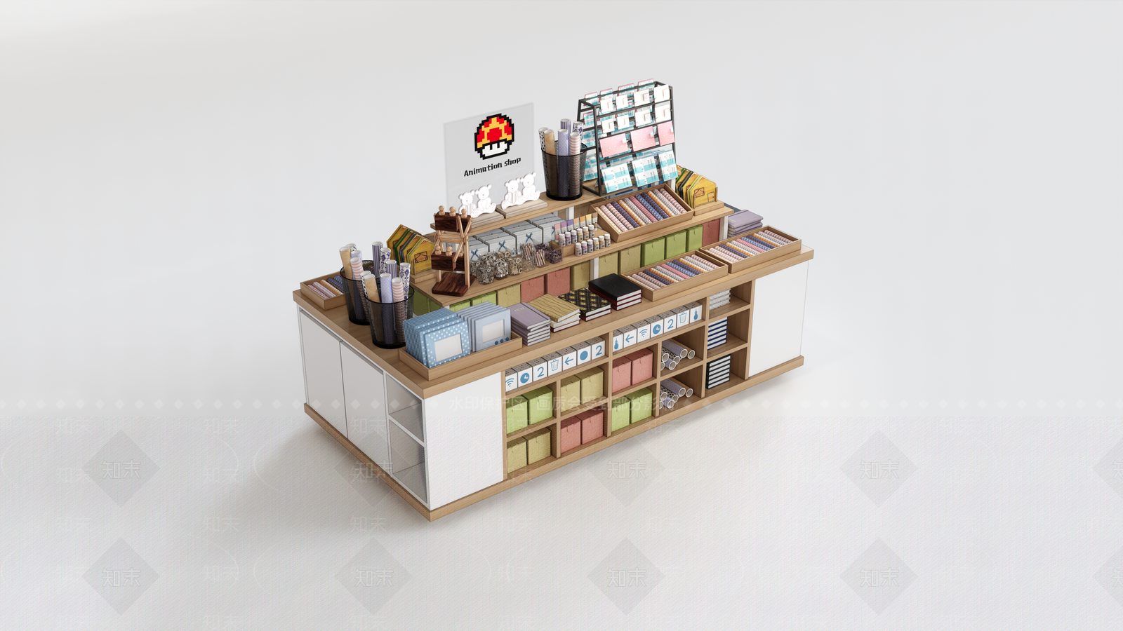 现代书店陈列柜SU模型下载【ID:1130375773】