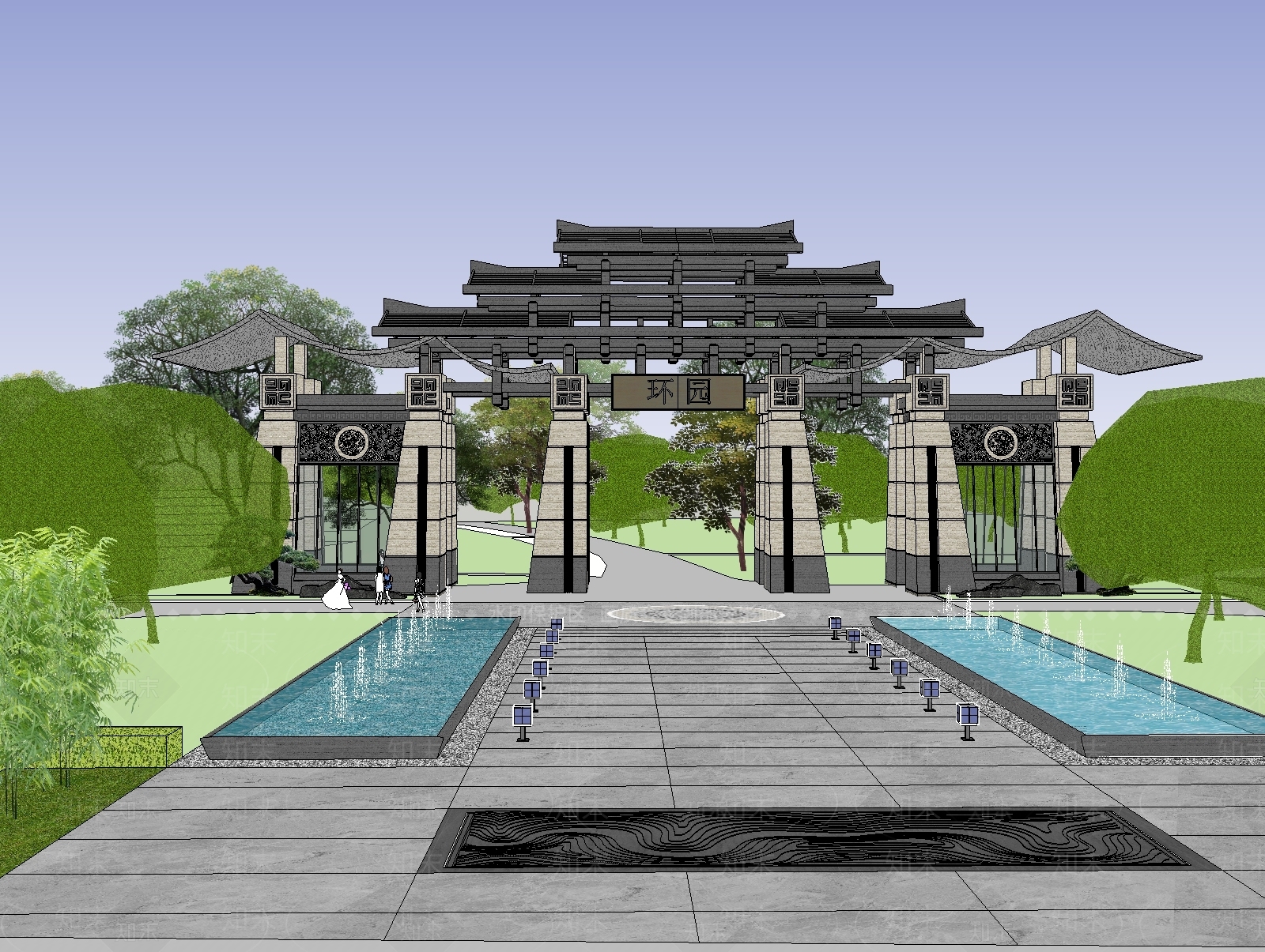 新中式景观小建筑牌坊牌楼SU模型下载【ID:1130381215】