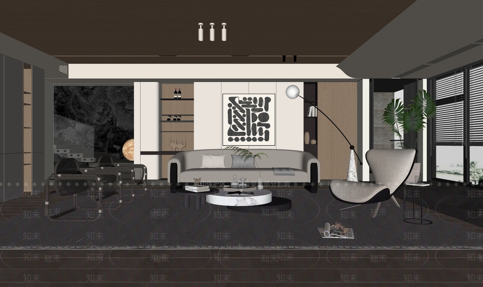 现代客厅SU模型下载【ID:1130383247】