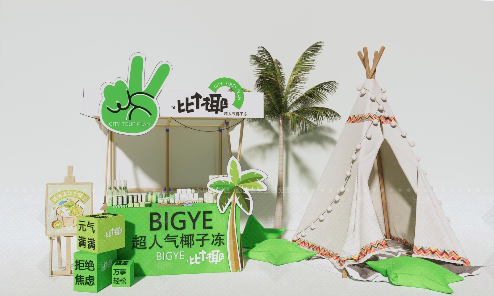 现代椰子商业国潮集市摊位SU模型下载【ID:1130395170】