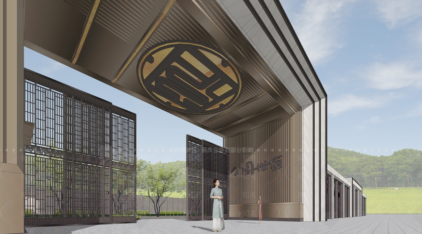 新中式住宅小区入户大门SU模型下载【ID:1130397881】