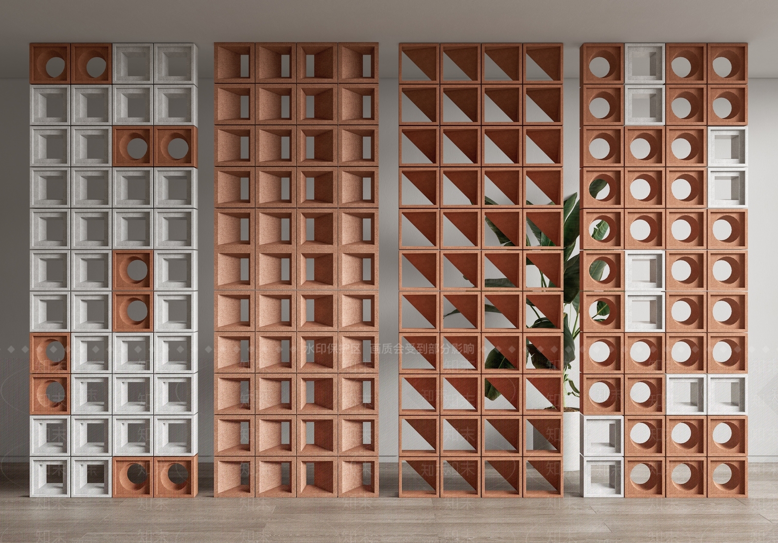 现代镂空水泥砖隔断SU模型下载【ID:1130406303】