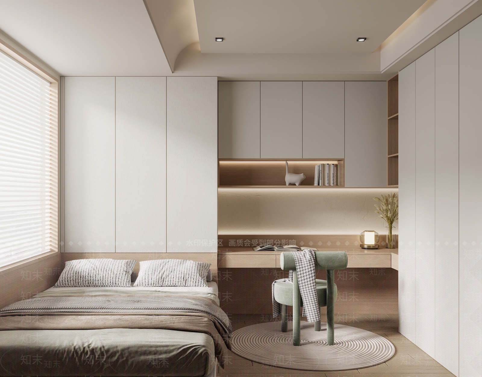 现代奶油风榻榻米卧室3D模型下载【ID:1130408606】