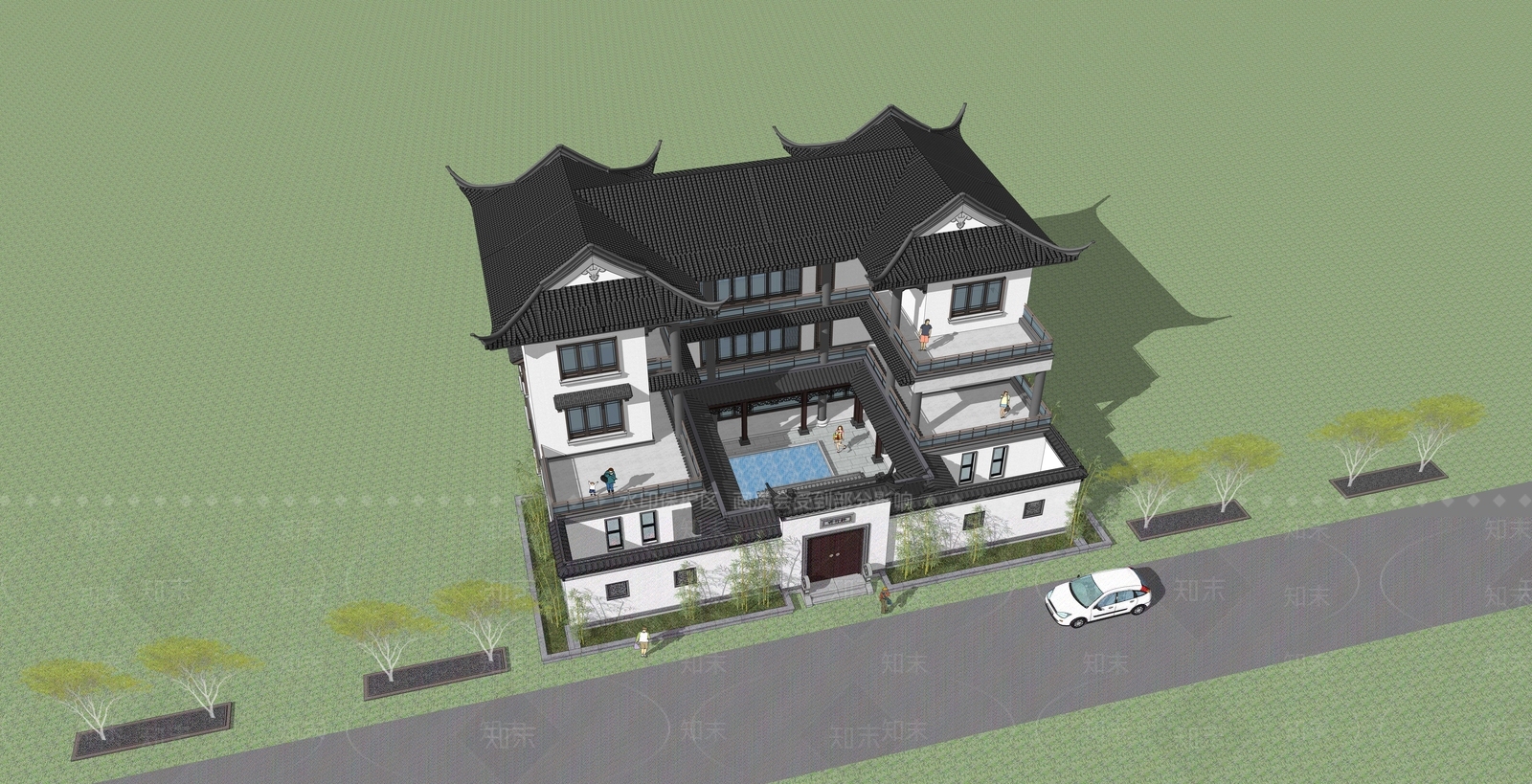 中式四合院SU模型下载【ID:1130413096】
