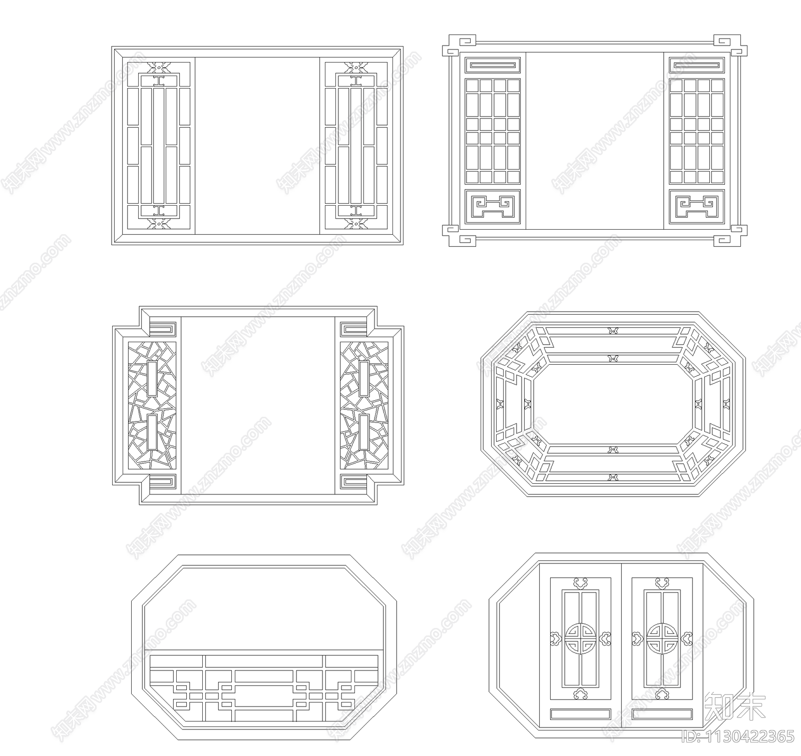 中式建筑常用窗施工图下载【ID:1130422365】