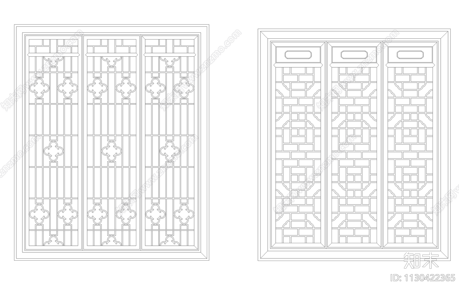 中式建筑常用窗施工图下载【ID:1130422365】