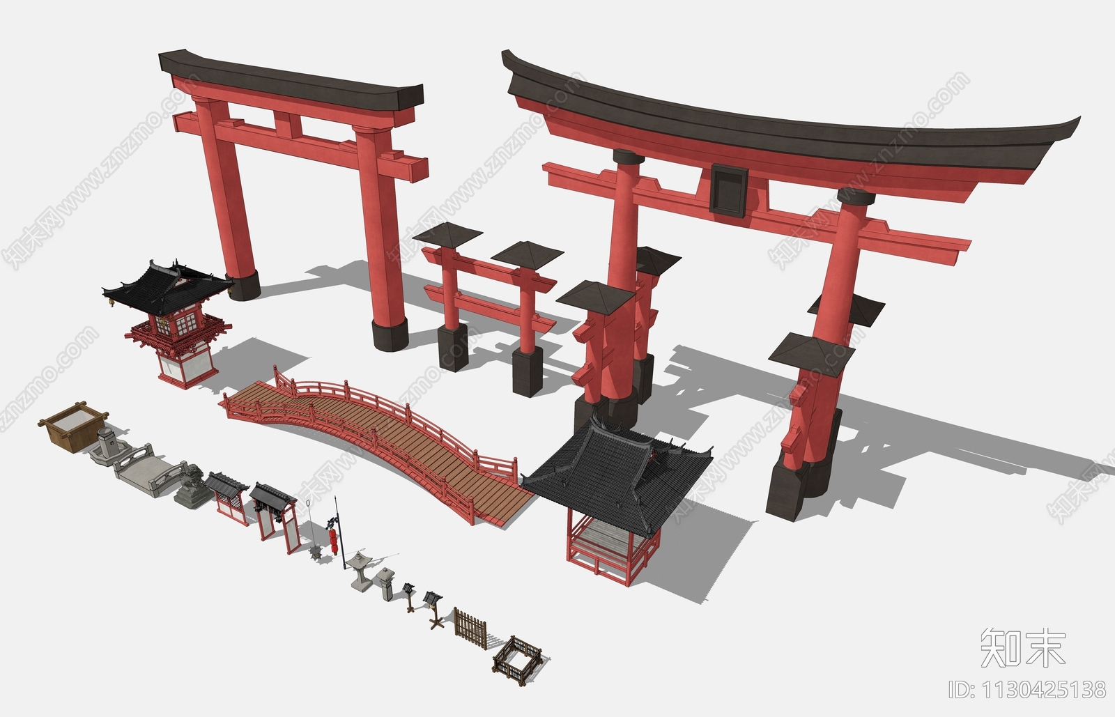 日式牌坊牌楼门楼组合SU模型下载【ID:1130425138】