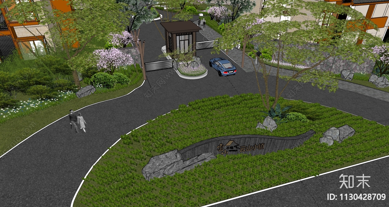 小区公园入口环岛门岗门禁景观施工图下载【ID:1130428709】