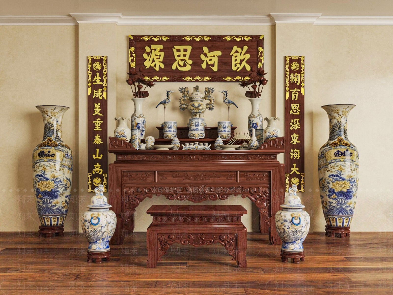 新中式祠堂神台3D模型下载【ID:1130431605】