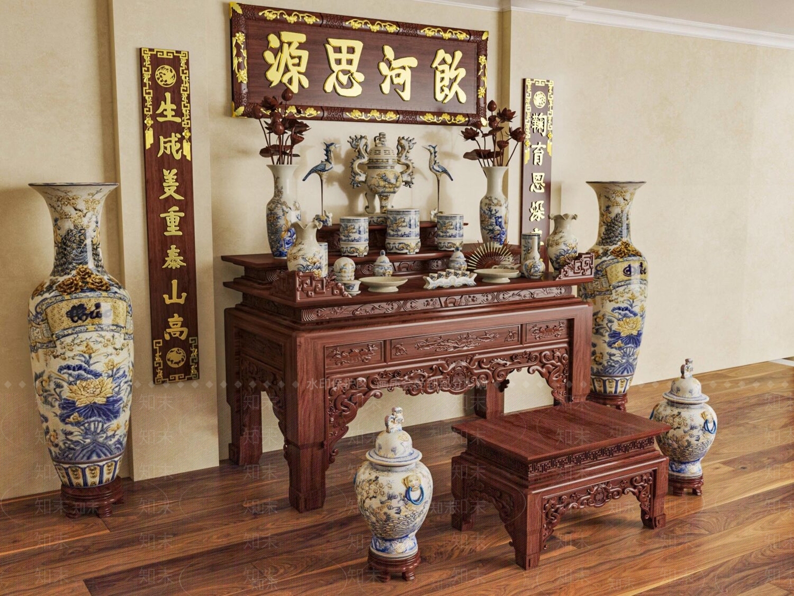 新中式祠堂神台3D模型下载【ID:1130431605】_知末3d模型网