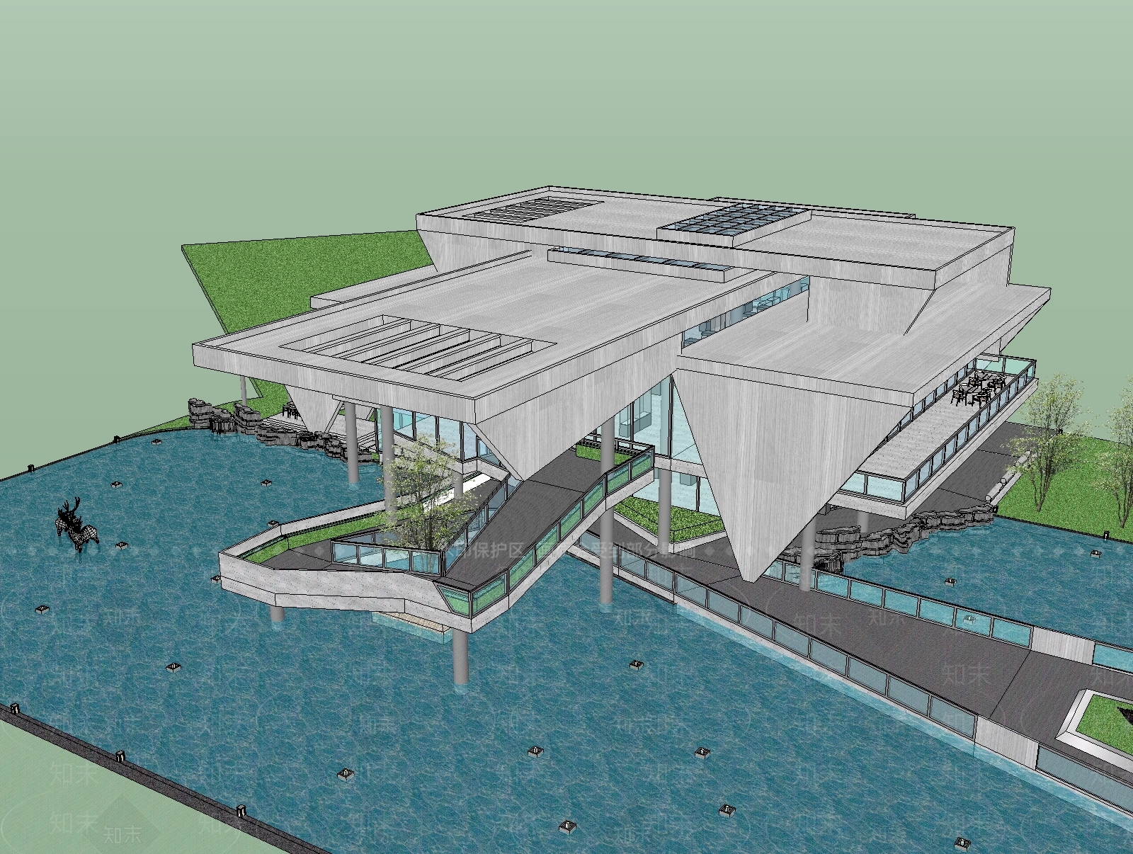 现代文教建筑展览馆建筑SU模型下载【ID:1130436958】