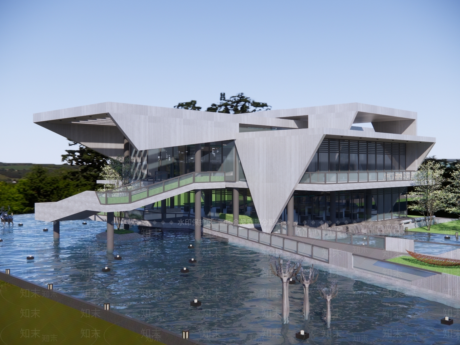 现代文教建筑展览馆建筑SU模型下载【ID:1130436958】