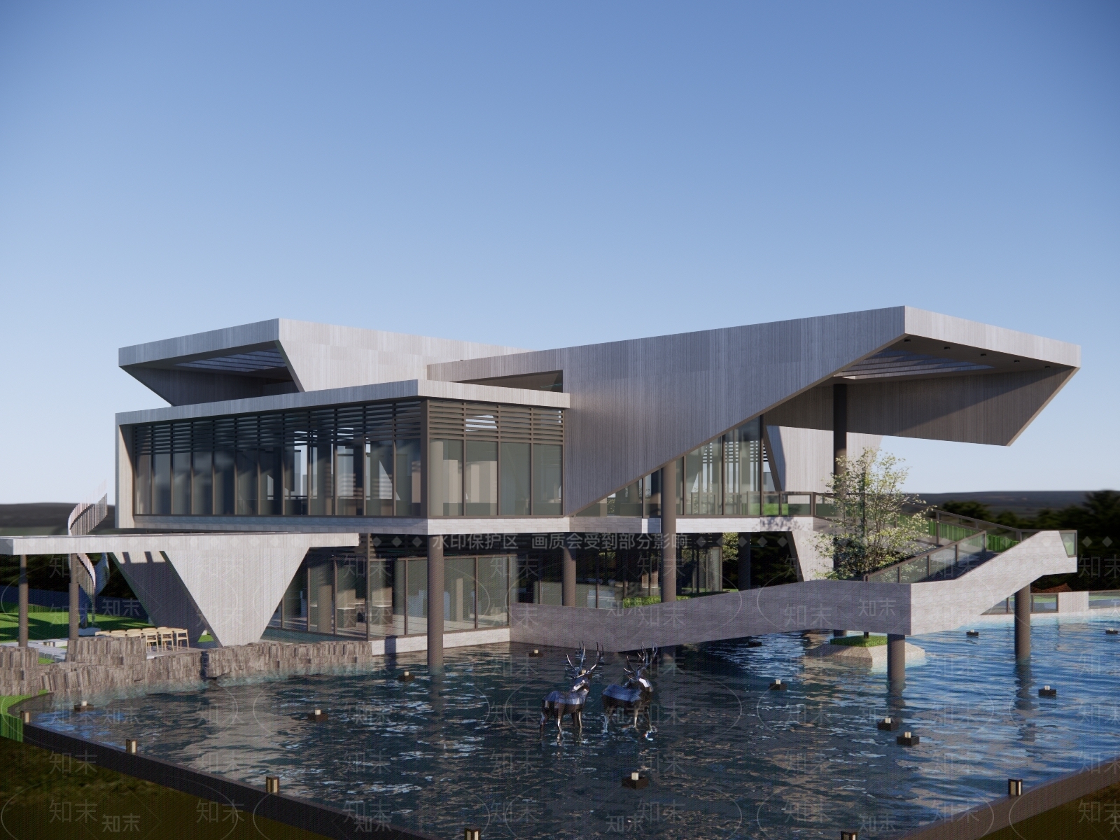 现代文教建筑展览馆建筑SU模型下载【ID:1130436958】