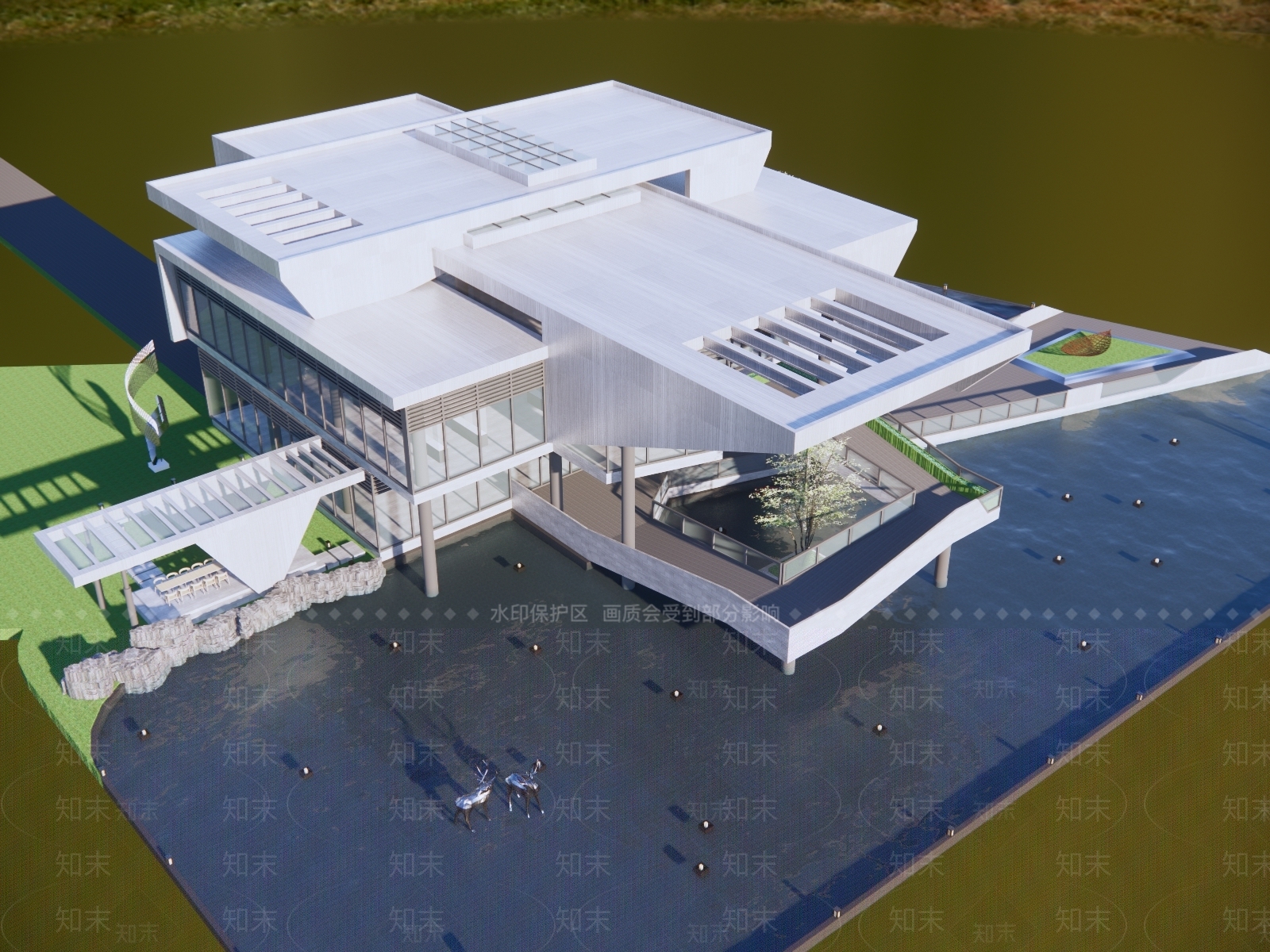 现代文教建筑展览馆建筑SU模型下载【ID:1130436958】