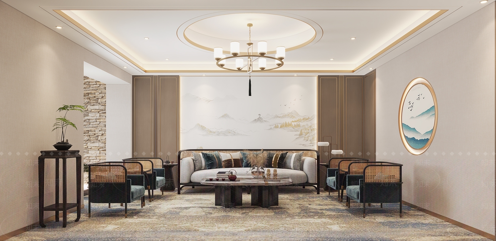 新中式会客厅3D模型下载【ID:1130442880】