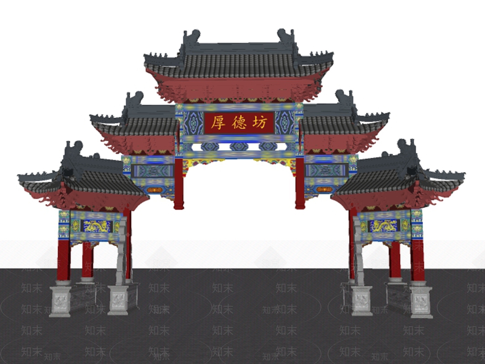 中式牌坊SU模型下载【ID:1130443992】