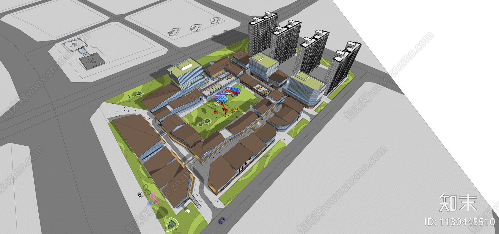 现代商业街区SU模型下载【ID:1130445510】