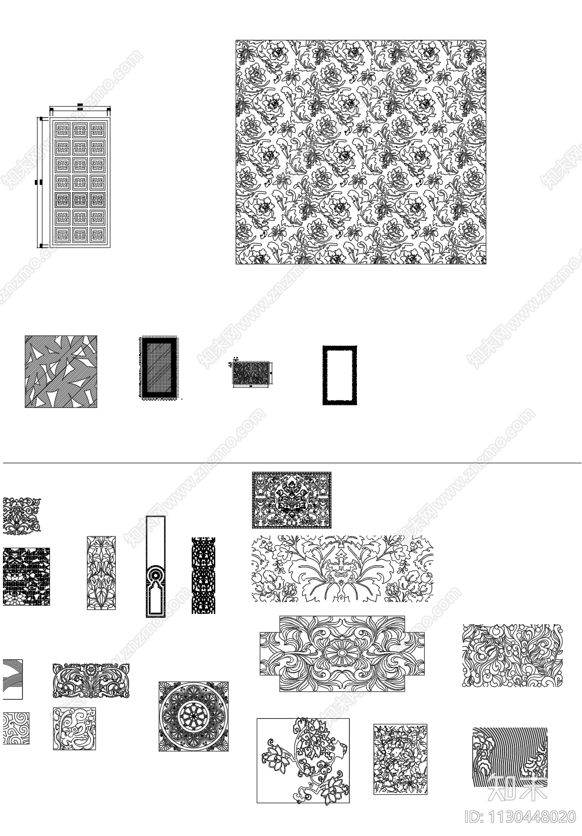 雕刻隔断图案cad施工图下载【ID:1130448020】
