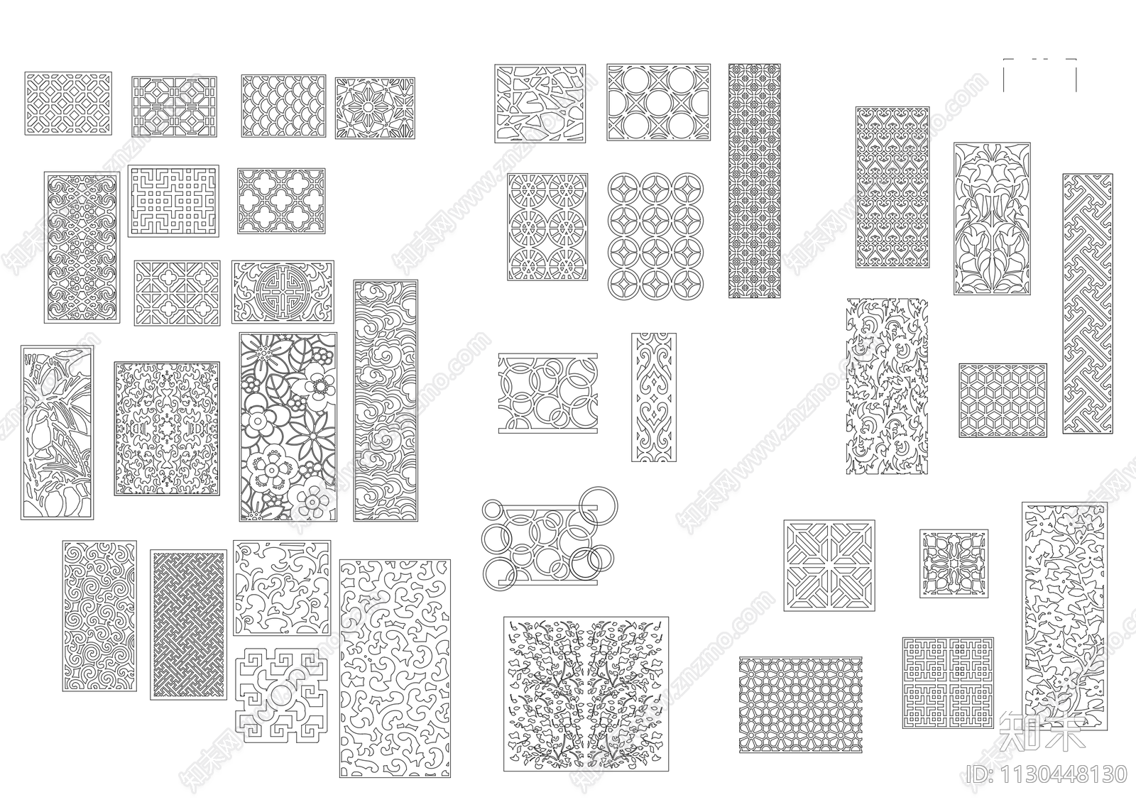雕刻隔断图案cad施工图下载【ID:1130448130】