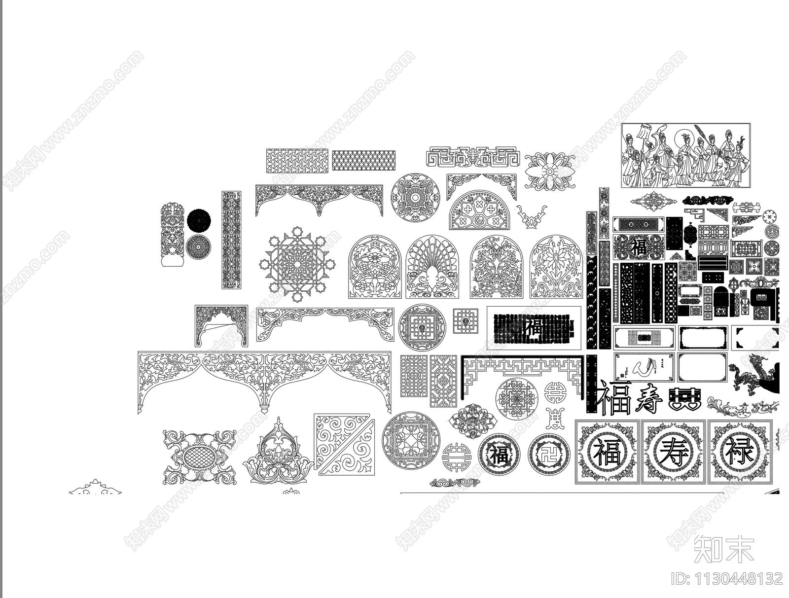 雕刻花纹隔断cad施工图下载【ID:1130448132】