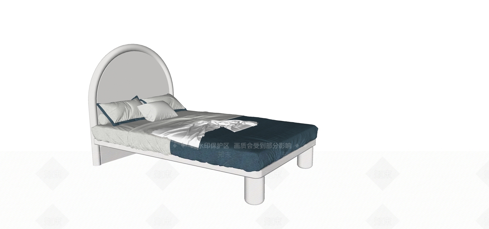 北欧奶油风单人床SU模型下载【ID:1130450909】