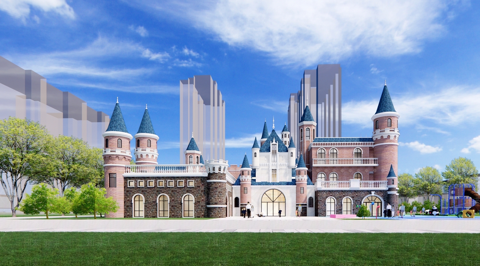 欧式城堡幼儿园SU模型下载【ID:1130452041】