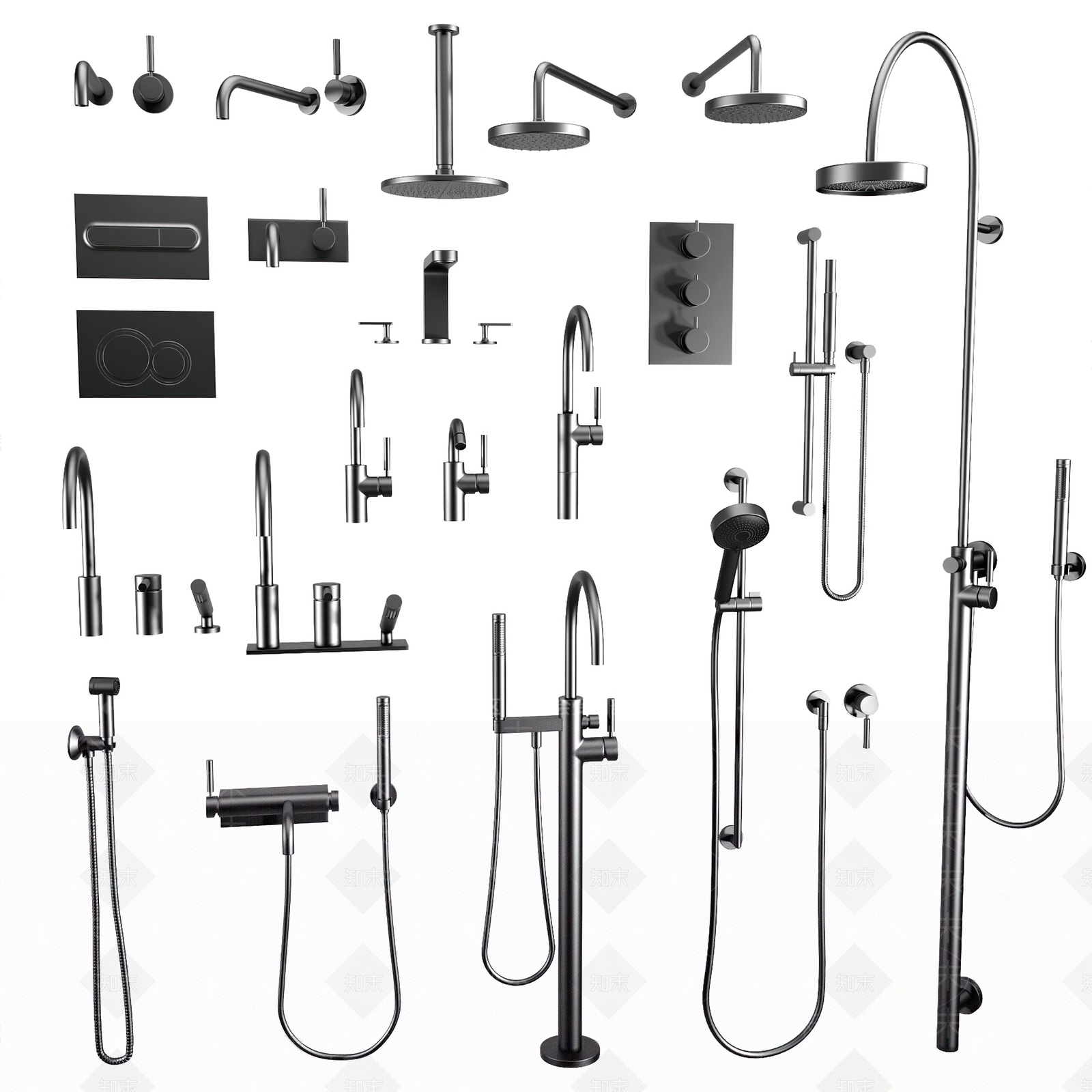 花洒水龙头开关组合SU模型下载【ID:1130455412】