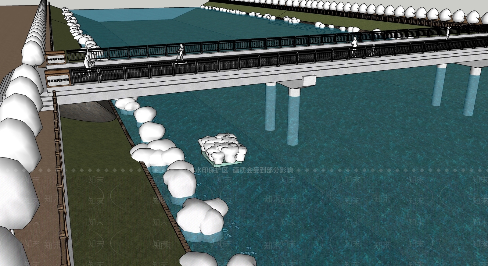 现代景观河岸大桥SU模型下载【ID:1130453413】