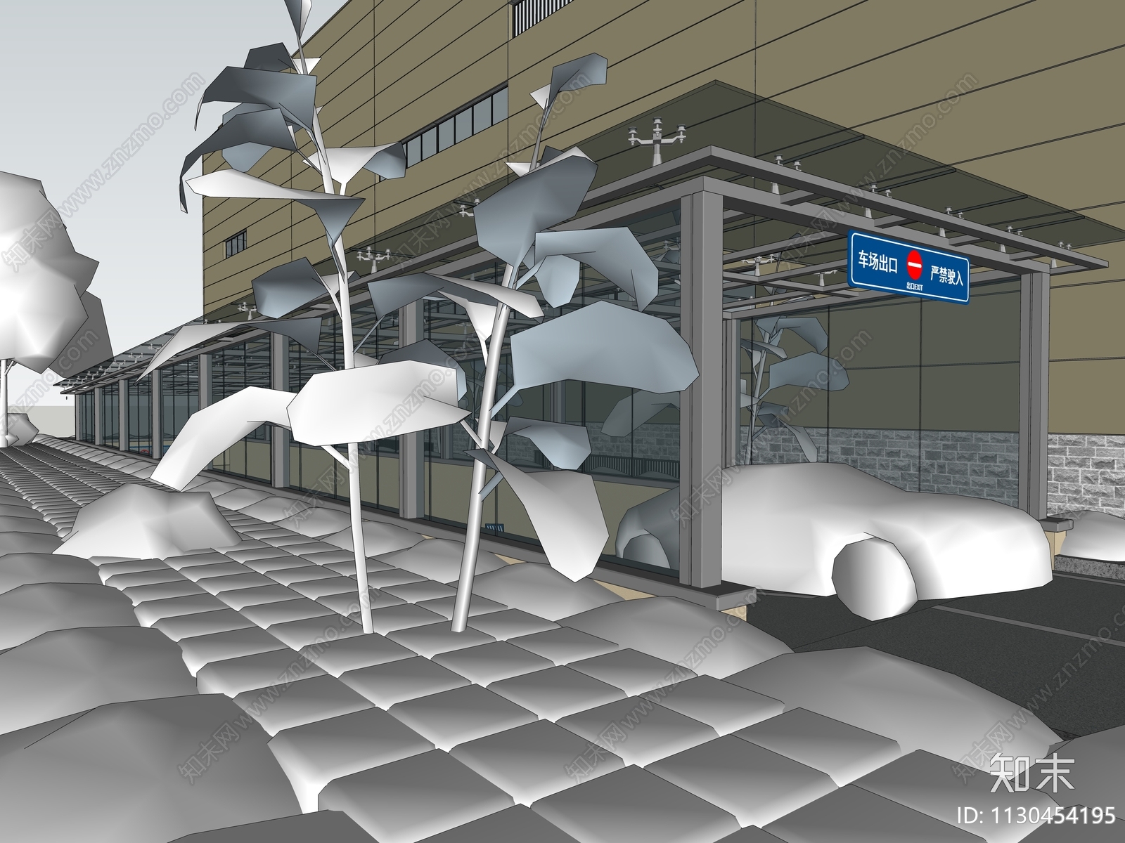 现代阳光玻璃停车场雨棚SU模型下载【ID:1130454195】