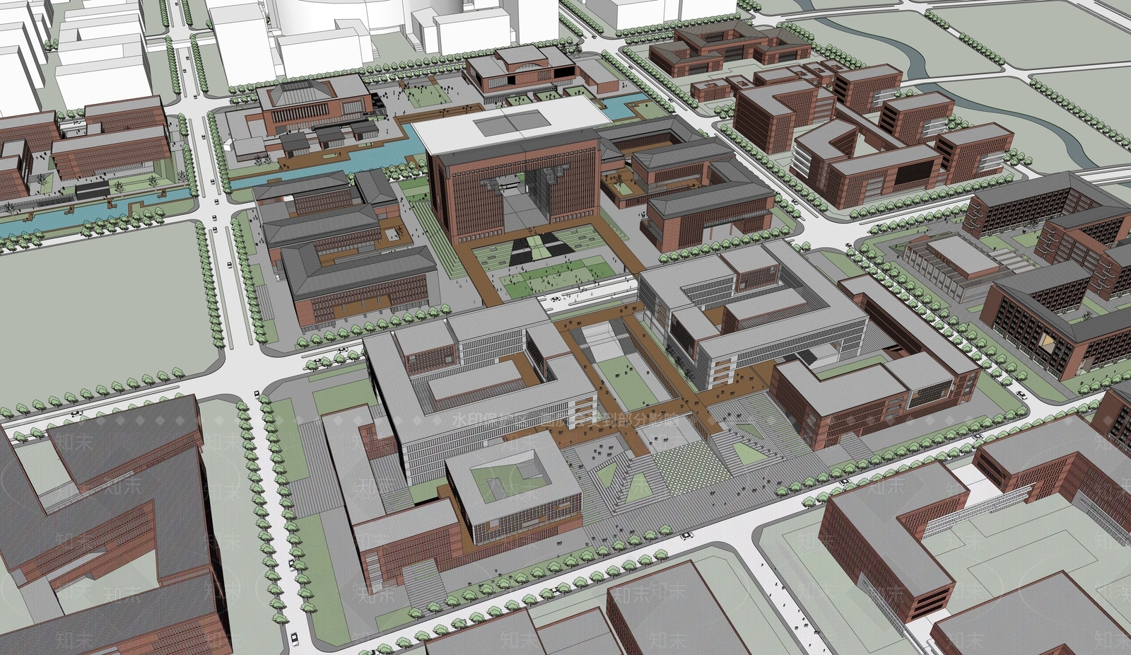 现代红砖风大学校园SU模型下载【ID:1130455511】