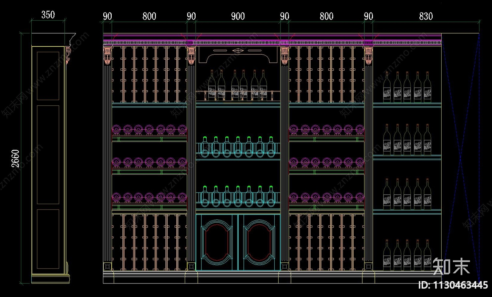 酒柜平立剖cad施工图下载【ID:1130463445】