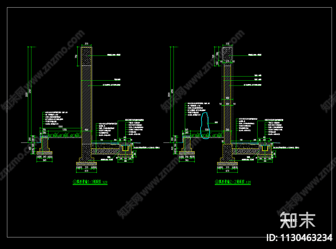 景墙详图cad施工图下载【ID:1130463234】