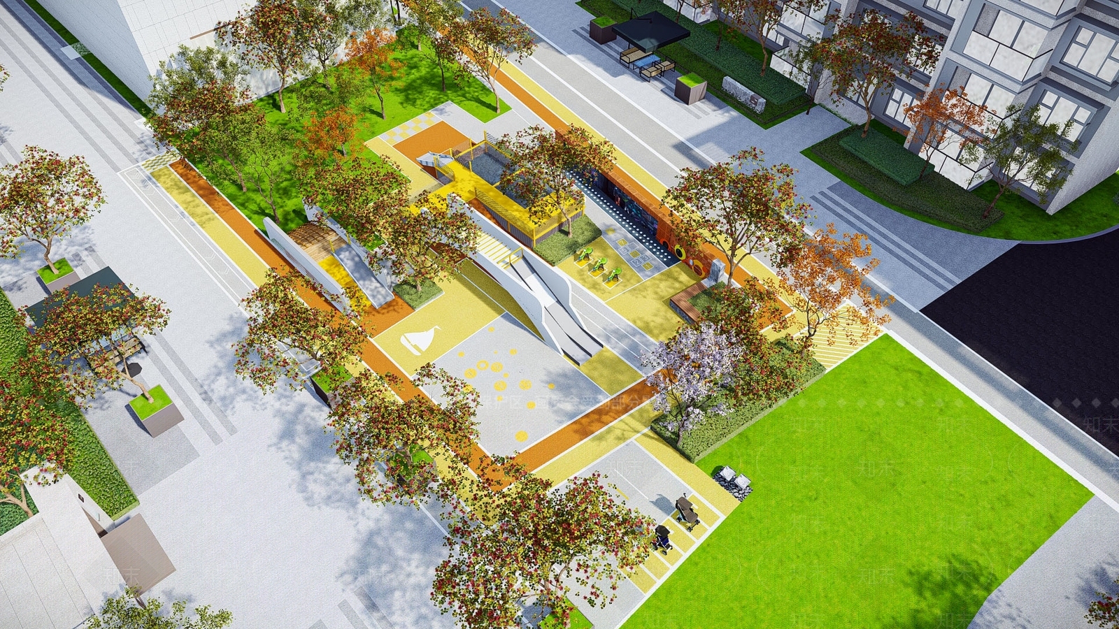 现代小区景观SU模型下载【ID:1130463693】