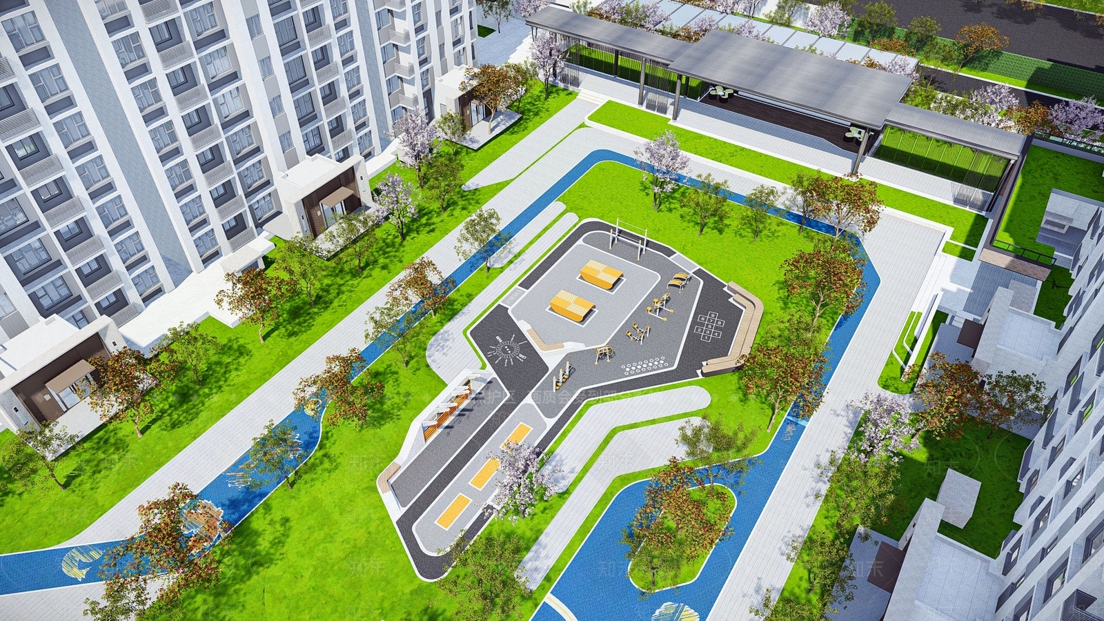 现代小区景观SU模型下载【ID:1130463791】