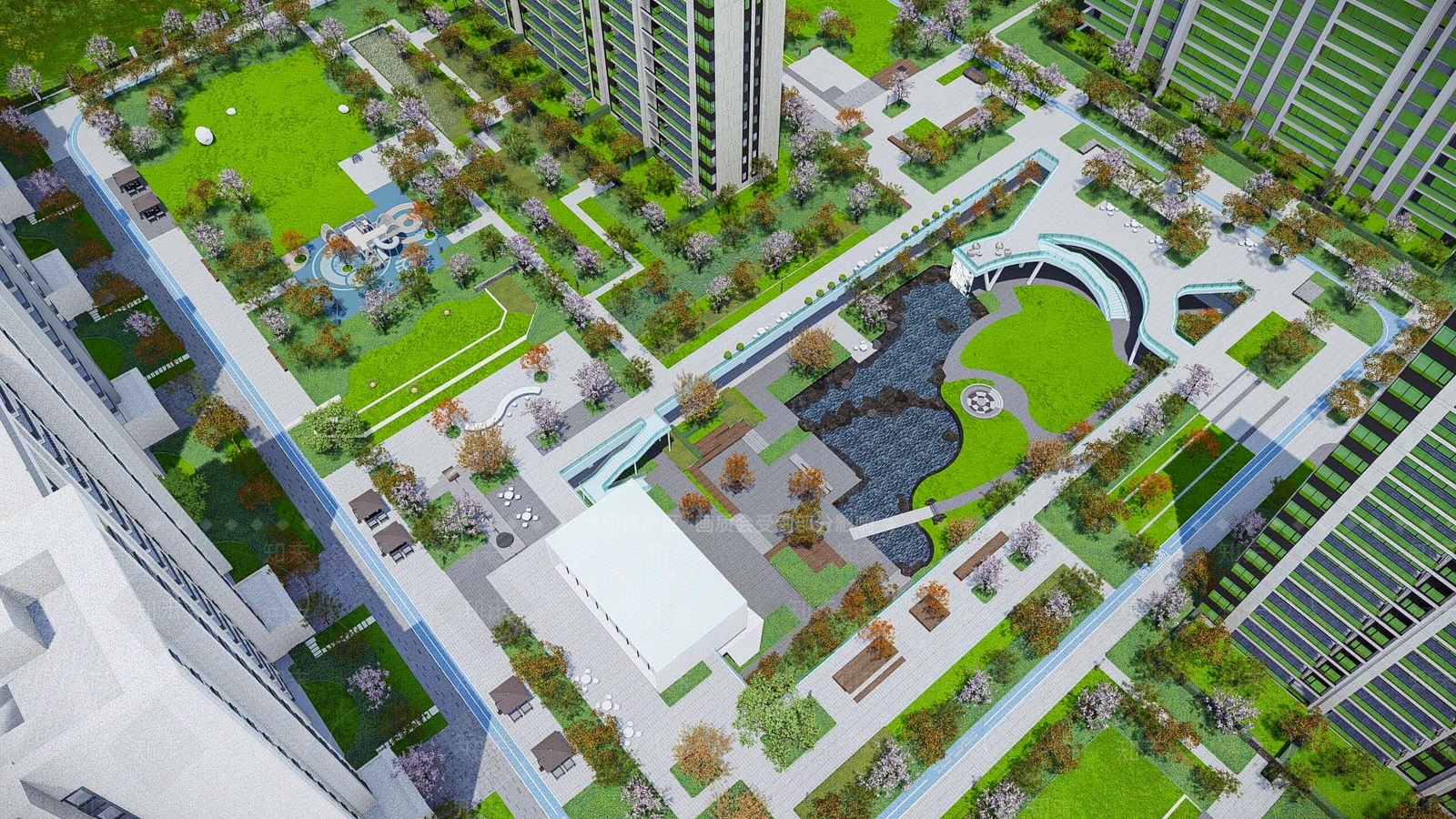现代小区景观SU模型下载【ID:1130463883】