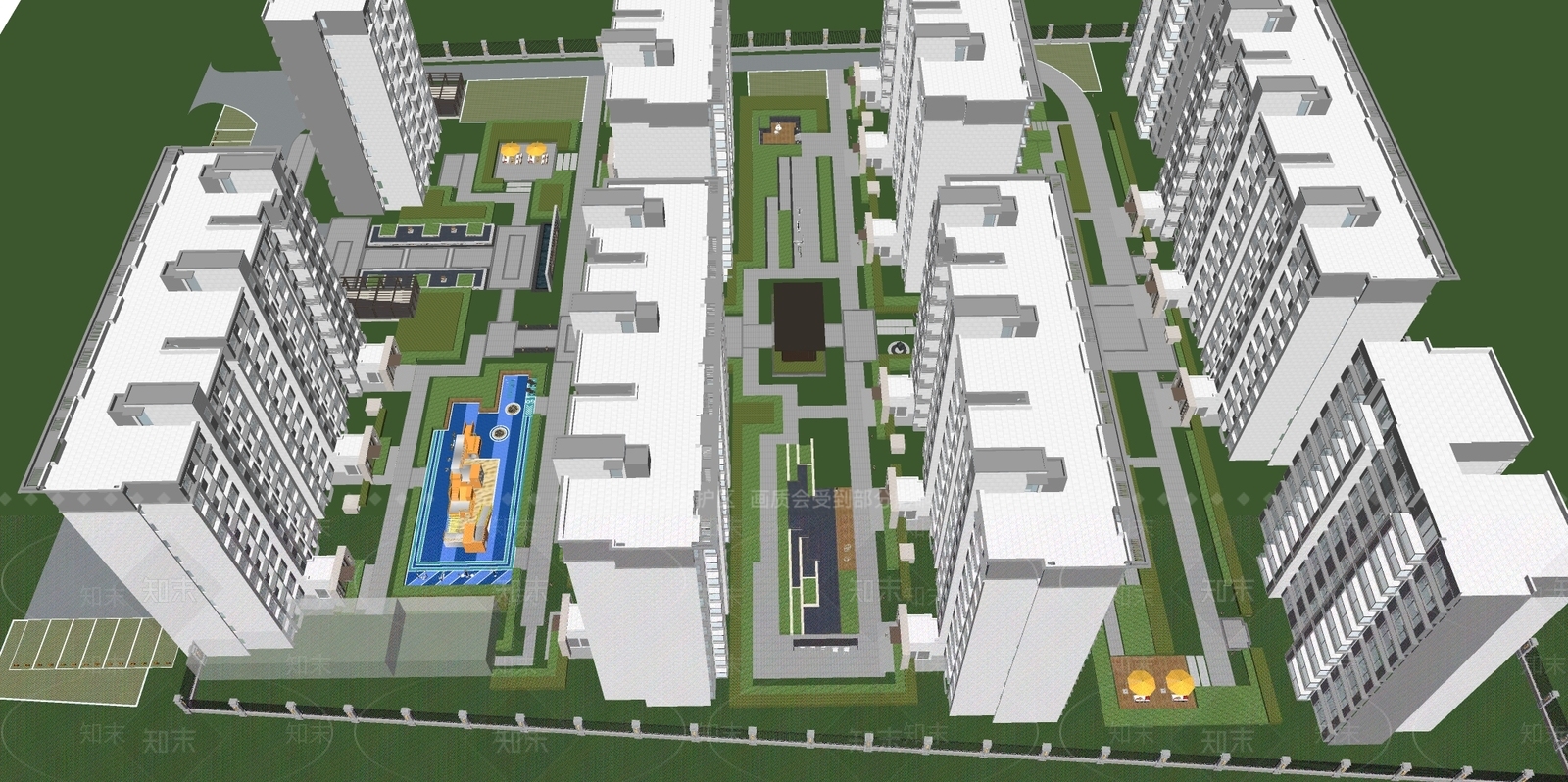 现代小区景观SU模型下载【ID:1130464106】