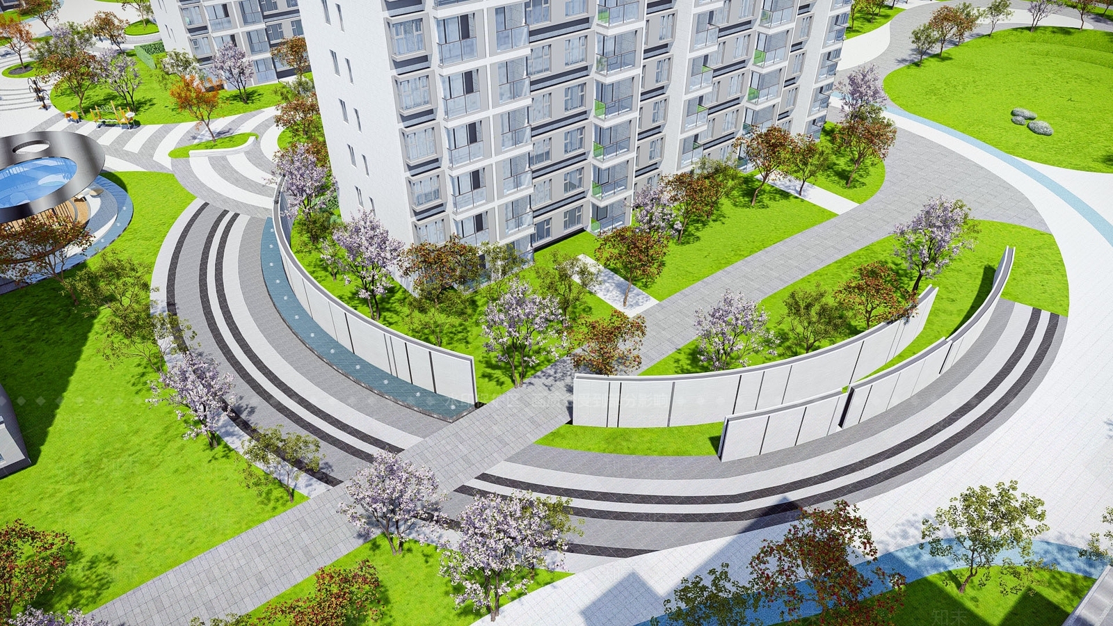 现代小区景观SU模型下载【ID:1130464857】