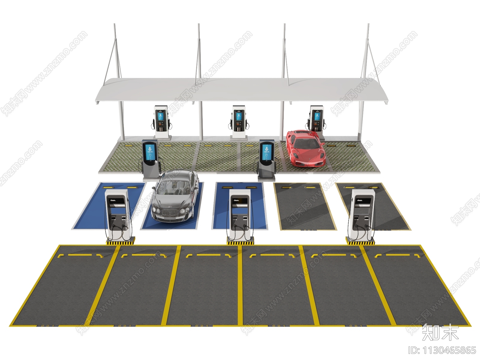现代室外停车场3D模型下载【ID:1130465865】