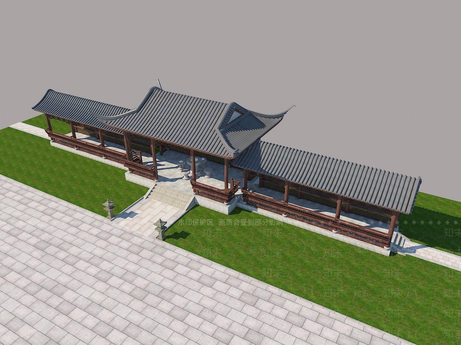 中式长廊3D模型下载【ID:1130465846】