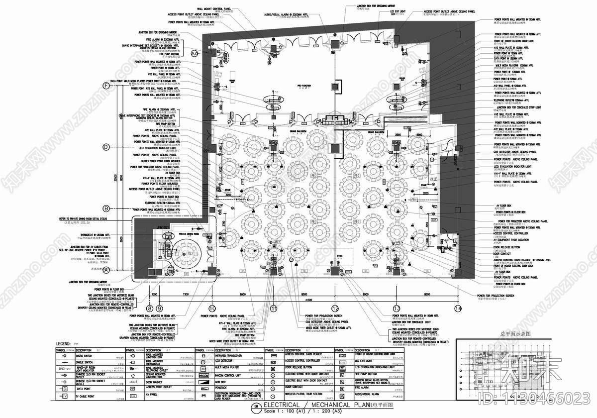 1100㎡宴会厅室内cad施工图下载【ID:1130466023】