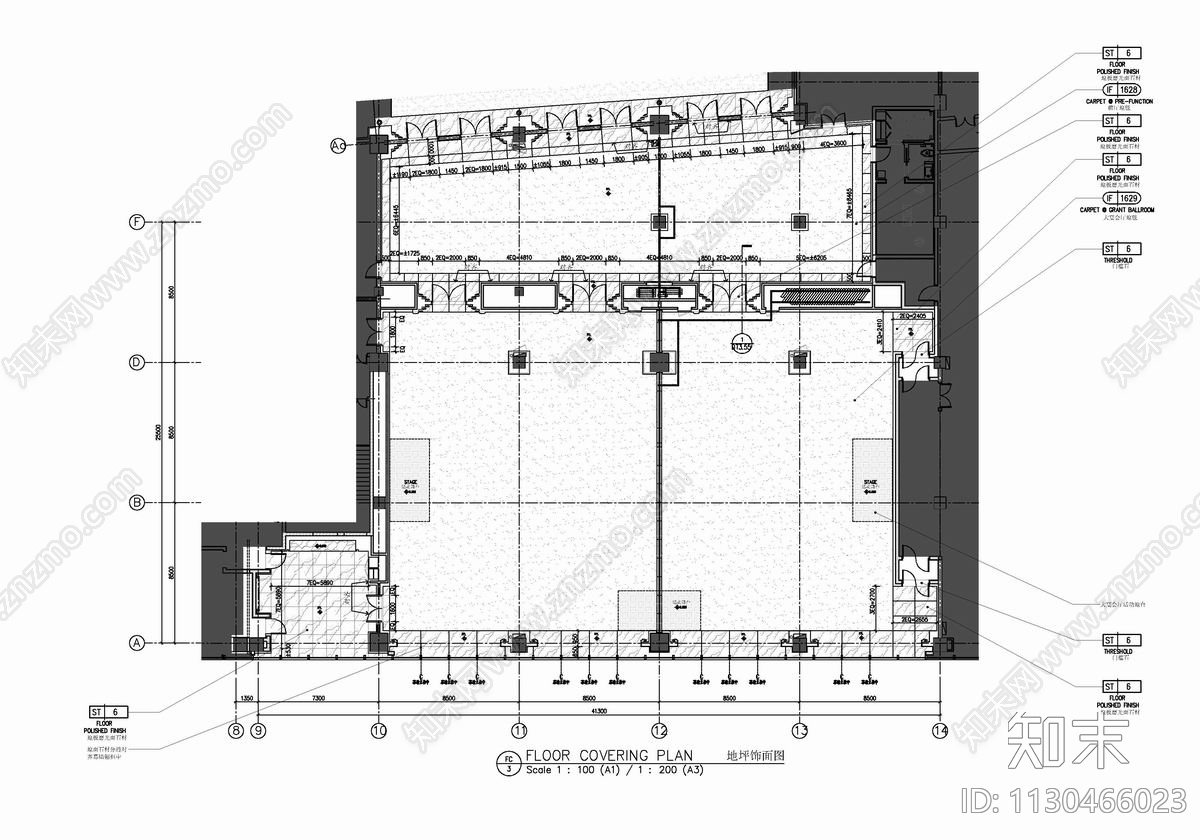 1100㎡宴会厅室内cad施工图下载【ID:1130466023】