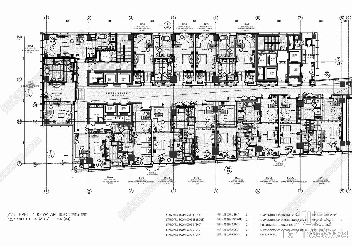 酒店标准层客房施工图下载【ID:1130466584】